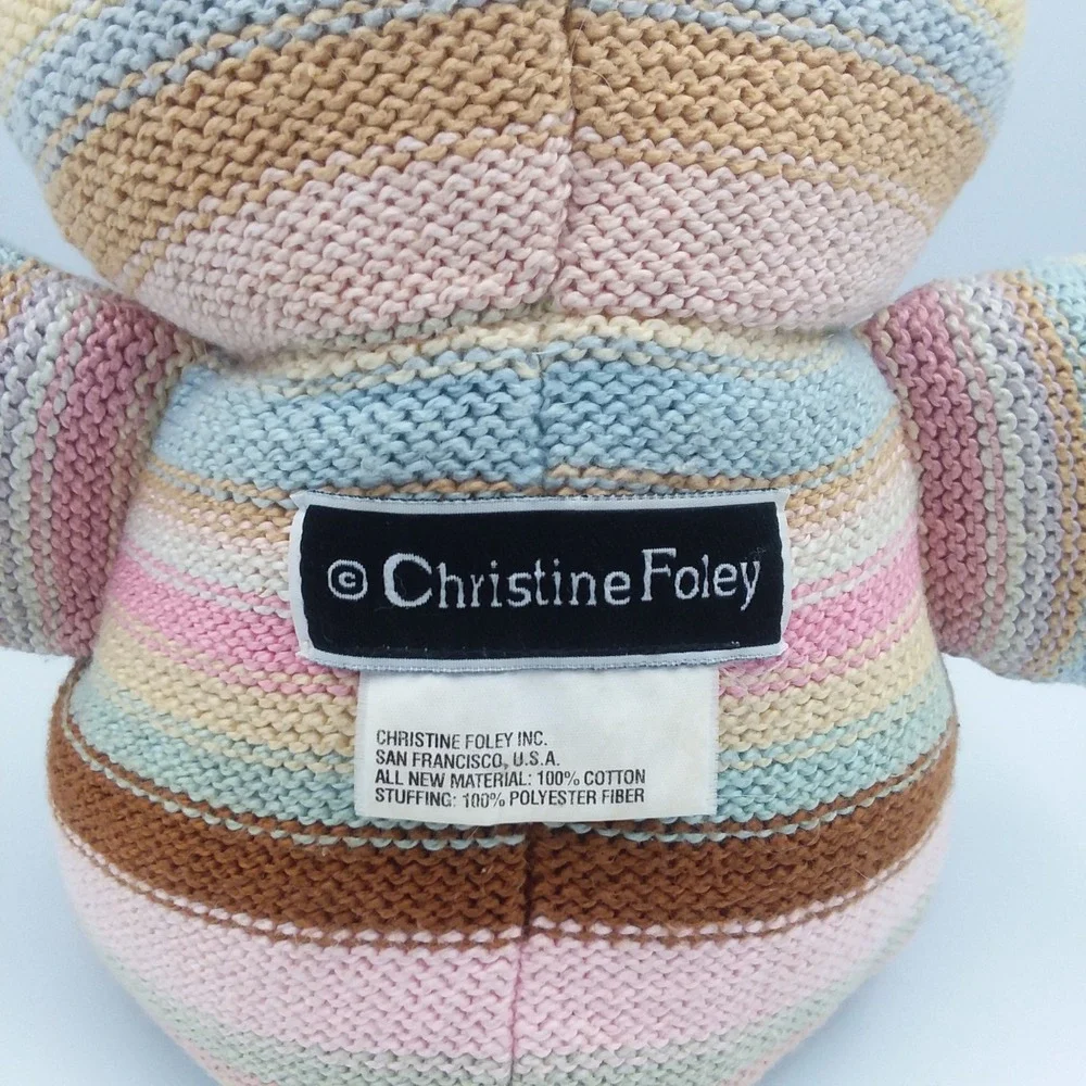 Christine‎ Foley Knit Sweater Teddy Bear Stuffed Animal Plush Toy Pastel Stripes